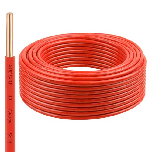 Image of THHN Wire 75 FT, Single Bare Copper Conductor, 10AWG Red Electrical Wire, Solid Building Wire 600V Nylon Sheath Cable for Indoor /Outdoor Applications
