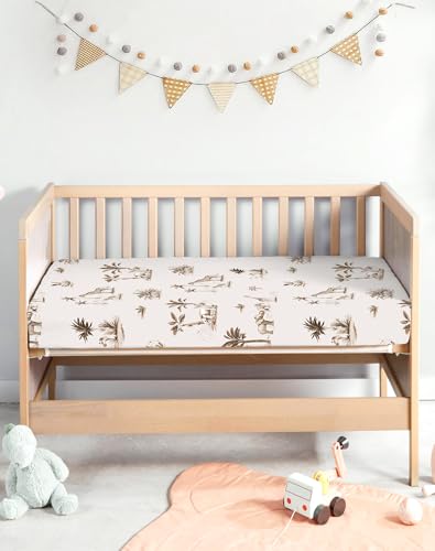 Image of Pack and Play Sheets 2 Pack, Fitted Jersey Knit Mini Crib Sheets for Baby Boys and Girls, Compatible with Graco Pack N Play and Mini Crib Mattress (Safari Dreams, Pack N Play /Mini Crib Sheets)