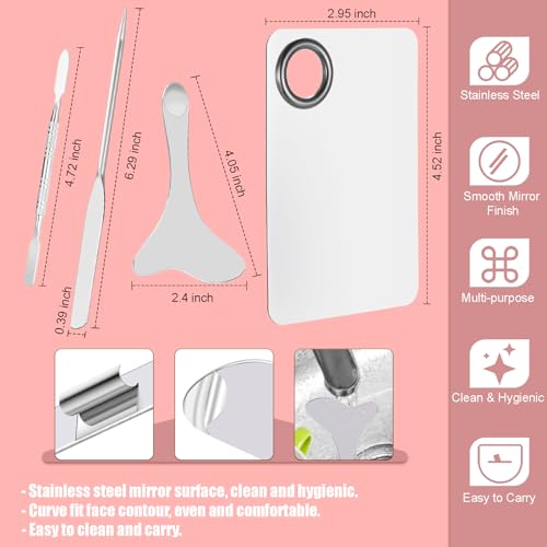 4 Pcs Makeup Spatula Set, Stainless Steel Cosmetic Makeup Palette, Korean Mixing Palette Foundation Cosmetic Skin Care Tool - Image 6