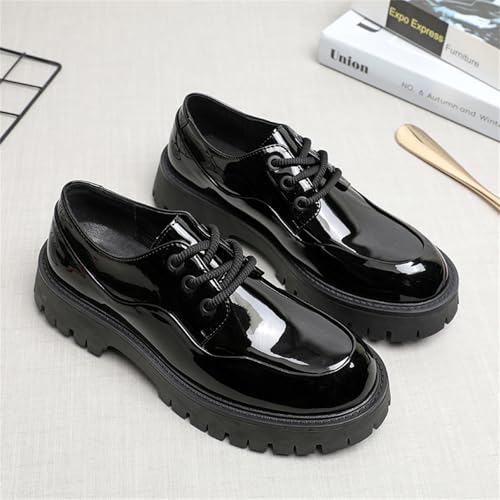 Men's Black Patent Leather Lace-Up Platform Oxfords Shoes Round Toe Chunky Lug Sole Soft Bottom Non-Slip Heightening Dress Derby Shoes for Business Office Casual Wedding Party3