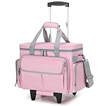 Luxja Rolling Sewing Machine Case with Multiple Pockets, Sewing Machine Bag with Wheels and Detachable Shoulder Strap (Compatible with Most Standard Sewing Machines), Pink