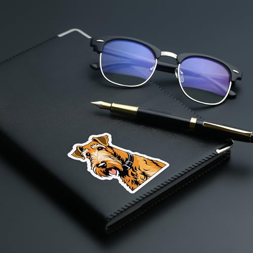 Image of Airedale Terrier Dog Sticker Cartoon Airedale Terrier Vinyl Decal Waterproof Dog Lover Sticker for Laptop Water Bottle Car Window Notebook Pet Lover Gift Puppy 5 Inch