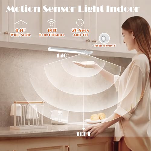 Image of Under Cabinet Lights 2 Pack, 70 LEDs 1000mAh Rechargeable Battery Operated Motion Sensor Light Indoor, 3 Color Temps, Wireless Magnetic Dimmable Closet Light for Kitchen, Wardrobe, Pantry(Silver)