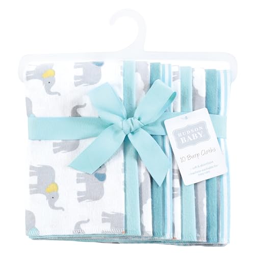 Image of Hudson Baby Unisex Baby Flannel Burp Cloth 10pk, Teal Elephant, One Size