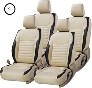 Khushal Faux Leather Front and Complete Car Seat Cover Set for Hyundai i10 Grand rs Ks003Hi10G Beige/Black 2012 to 2017