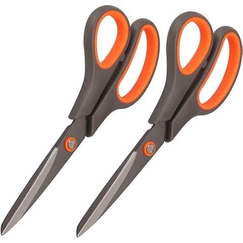 2 Pack 8" Titanium Non-Stick Scissors, All-Purpose Professional Stainless Steel Shears Comfort Soft Grip, Straight Office Craft Scissors for DIY School Home Cover