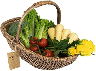 Wrenbury Flower Trug Basket with Handle - Gardening Harvest Basket Medium - Traditional Vegetable Sussex Trug for Allotment - Wicker Garden Trug Basket