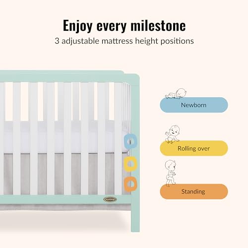 Image of Dream On Me Ridgefield 5-in-1 Convertible Full-Size Baby Crib in Mint & White, GreenGuard Gold & JPMA, 4 Mattress Heights, Converts to Toddler, Day & Full-Size Bed, Solid Wood Design