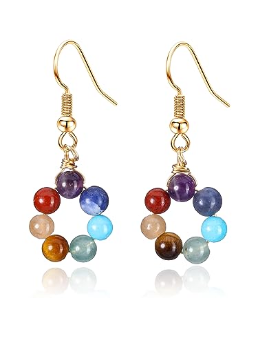 Jovivi 7 Chakra Ohrstecker Bunte Steine Ohrringe Blume Ohrhänger Healing Reiki Heilsteine Ohrschmuck Damen