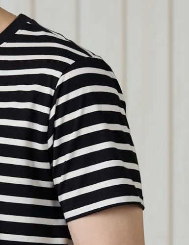 Image of Amazon Brand - Symbol Men Cotton Rich Relaxed Fit Striped Tshirt | Half Sleeves | Available in Plus Size