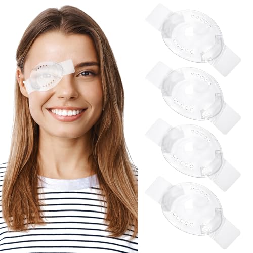 COMNICO 4 Stück Augenschutz Transparente Verstellbare Medizinische Augenklappe Kunststoff Bequeme Augenmaske Atmungsaktive Augenschutzschilde für Linke Oder Rechte