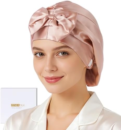ZIMASILK Adjustable 22 Momme 100% Pure Silk Bonnet for Sleeping, Blush Pink | Double-Layered Silk Hair Bonnet for Anti-Frizz & Hair Protection - Reduces Slipping, 1Pc