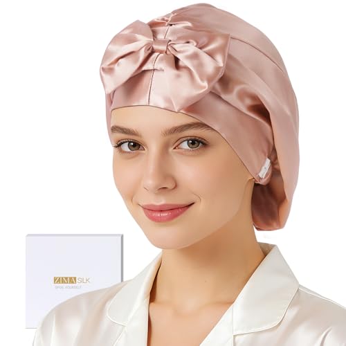 ZIMASILK Adjustable 22 Momme 100% Pure Silk Bonnet for Sleeping, Blush Pink