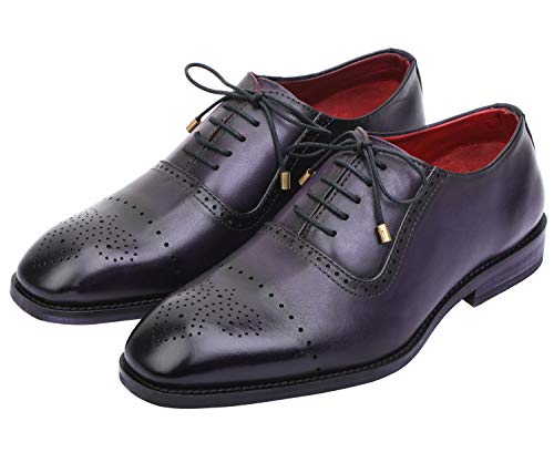 Lethato Wingtip Brogue Oxford Handcrafted Men's Genuine Leather Lace up Dress Shoes (11.5-12 US, Purple)