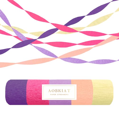 AOBKIAT Purple Pink Streamers Party Decorations,5 Rolls Colorful Crepe Paper Streamers for Birthday Baby Shower Wedding Princess Butterfly Fairy Theme Party,DIY Tassel,1.8 Inch x 82 Ft/Roll