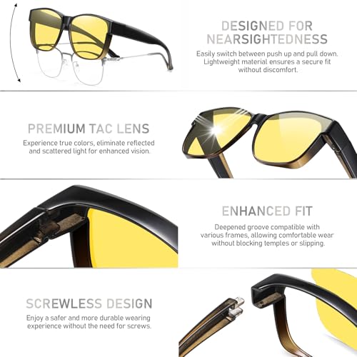 Image of HAOLOTA Night Vision Driving Over Glasses, Polarized Nighttime Glasses Men Women Anti Glare Yellow Tinted Lens