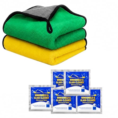 Image of 2 Pcs Microfiber Cleaning Cloth + 6 Pc Car Wash Powder Tabs, Heavy Duty Car Cloth Microfiber for Washing Drying Polishing, Reusable Dusting Cloth and Car Cleaning Cloth for Home Garage and Bike Use