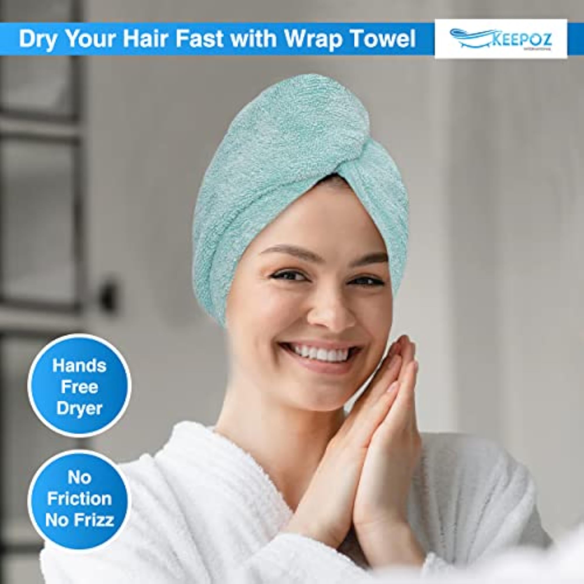 Zero Twist 100% Cotton Hair Towel Wrap, Ocean Green