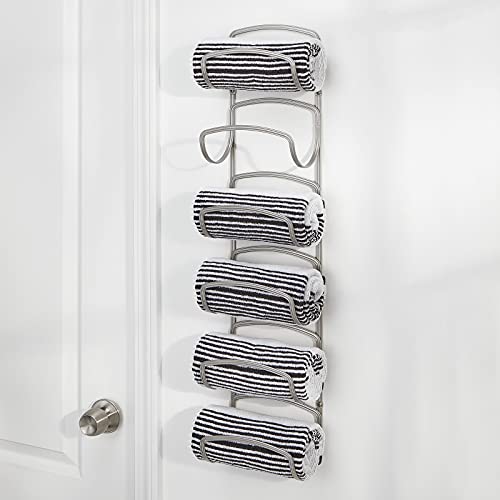 Mdesign Steel Towel Holder For Bathroom Wall - Wall Mounted Organizer For Rolled Towels And Bath Robes - Six Level Wall Mount Towel Storage Rack - Bathroom Towel Organizer - Hyde Collection - Satin #TOP2