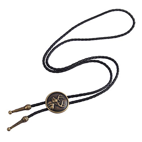 Image of Western Black Bolo Tie for Men and Women,Native American Leather Bolo Tie String