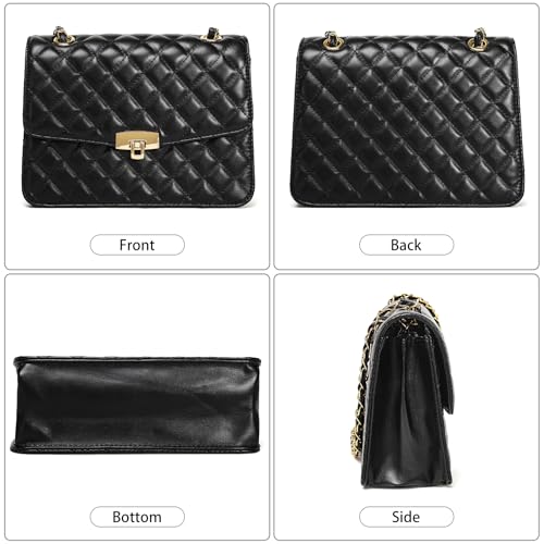 Image of Quilted Leather Crossbody Bags for Women Trendy Ladies Shoulder Purse Satchel HandBag with Chain Strap