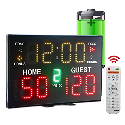 YZ Battery Powered Electronic Basketball Scoreboard with Buzzer, Portable Tabletop Digital Scoreboard with Remote, Wall-Mounted Professional Score Clock Score Keeper for Multisports Indoor