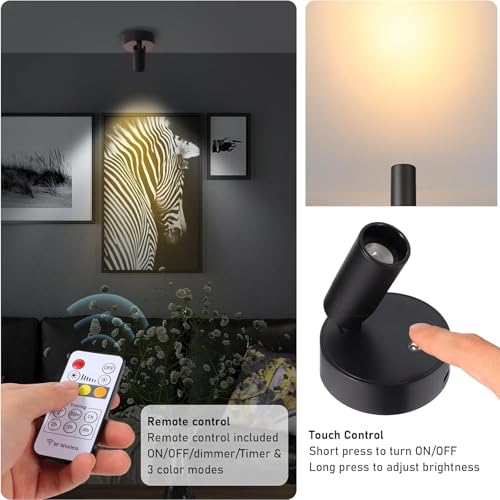 Image of MIOBLUE Spot Lights Indoor with Remote Up Lights Indoor, Wireless Picture Light Battery Operated Spotlights with Timer Dimmable Accent Uplighting Stick on Wall Light for Artwork,Plant,Potrait,1 Pack
