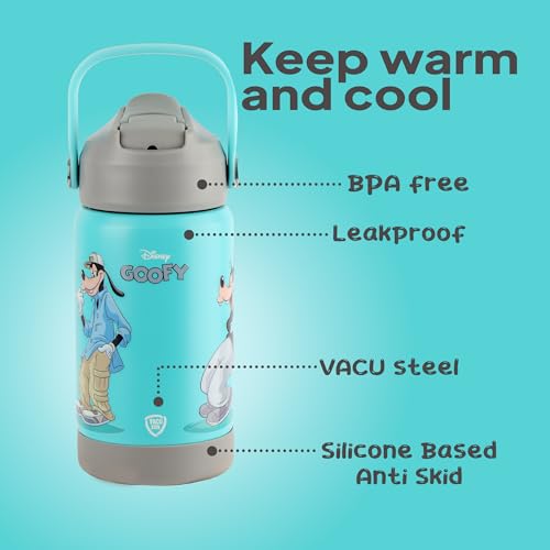 Image of CELLO Kidzbee Gen Alpha Stainless Steel Kids Flask Water Bottle 370 ml | 3D Goofy Touch & Feel Design, Leakproof Lightweight Easy to Carry Hot and Cold Kids Flask Water Bottle for School & Travel