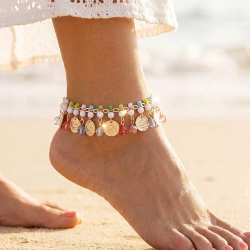 Image of tenghong2021 Boho coin sandals Anklet Bracelet Bohemian Tassel Barefoot Sandals Chain Jewelry Belly Dance Anklet Fashion Gifts for Women Presents for Sister, Friends, Mom