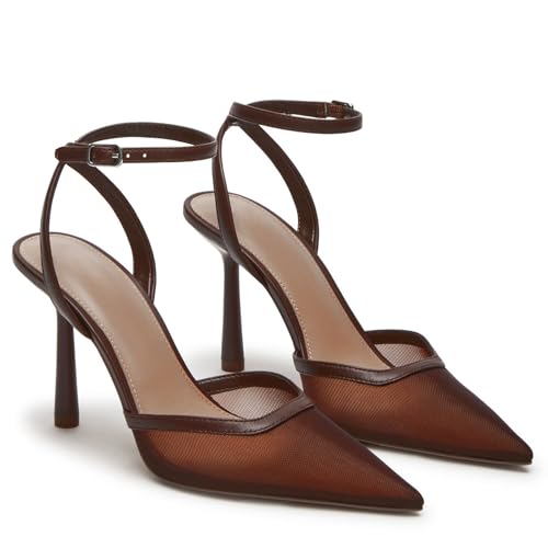 Image of Mesh Kitten Heels for Women Pointed Closed Toe Mule Heeled Sandals Sexy Slip On Dress Pumps