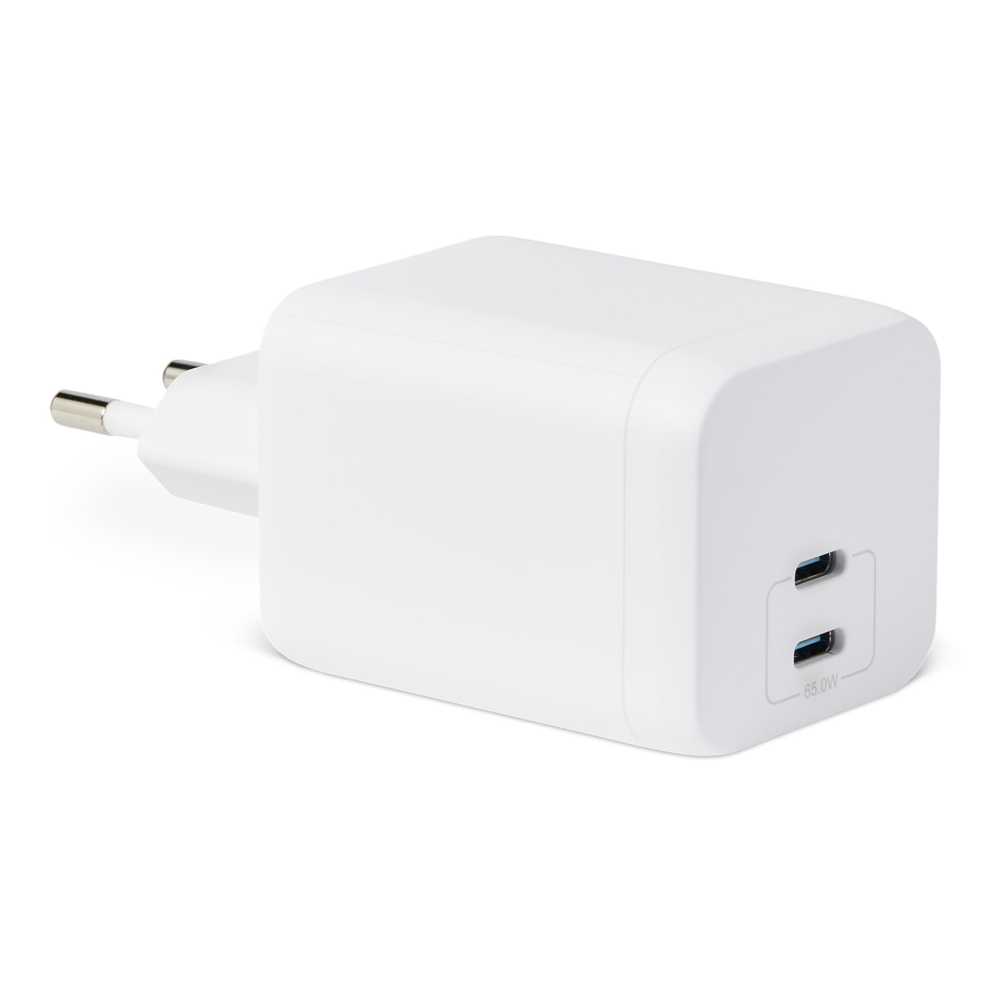 Amazon Basics Chargeur Mural USB C Nano GaN à Chargement Rapide, 65W, 2 Ports, Pour Ordinateurs Portables, Tablettes et Téléphones, Blanc