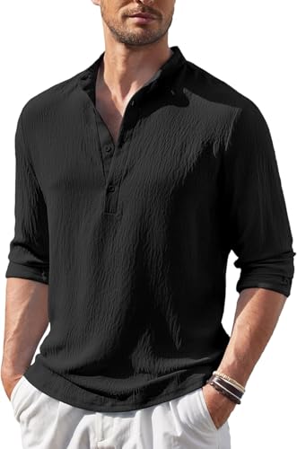 Image of Men's Regular Fit Solid Popcorn Full Sleeve Regular Fit Short Kurta | Solid Pattern Mandarin Collar Straight Kurta