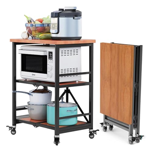 LarKitchen Island Cart - Carrito plegable de 3 niveles con estantes de acero inoxidable para oficina en casa, casa y nizat