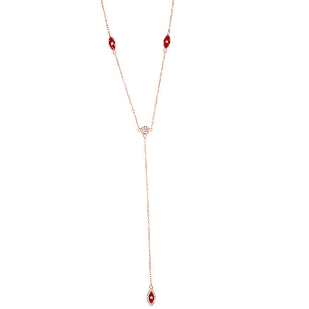 Collier chaîne émail rose oeil délicat mince pour dames
