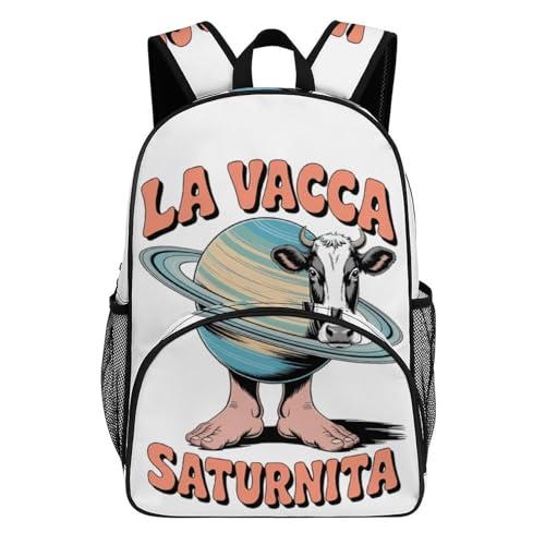 La Vaca Saturno-Saturnita Merch Large Travel Backpack Italian-Brainrot Meme Waterproof Lightweight Daypack White 44x32x19cm