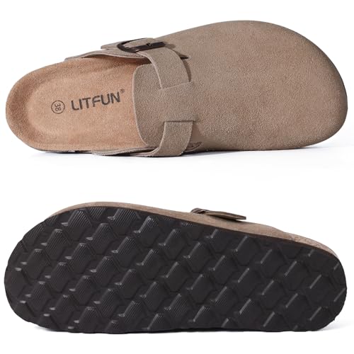 Image of Litfun Unisex Genuine Suede Clogs Comfort & Soft Cork Footbed Potato Shoes
