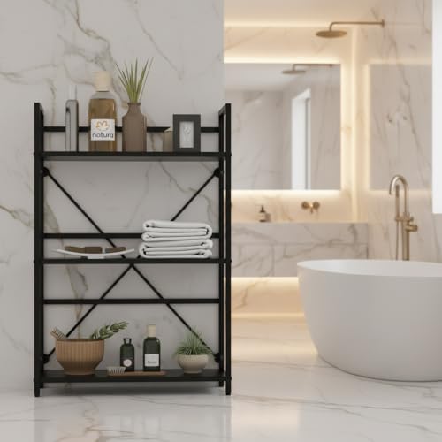 Image of wow craft Heavy Duty 3-Tier Metal Storage Rack (Black) | Multipurpose Shelf for Microwave, Books, Kitchen & Bathroom Organization | Space Saving Steel Organizer (64x40x92 cm)