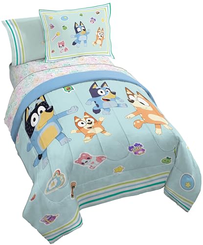 Jay Franco Kids Comforter Set Includes Sheets and Pillow Covers - Soft and Cozy Bed Set for Stylish Room Decor, Blue - Bluey 5 Piece Twin Size Bedding