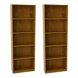 Ameriwood Set of 2 (Bundle) 5-shelf Bookcases. Choice of White, Black, Espresso, Ruby Red and Alder. Adjustable Shelves, Decorative and Contemporary. Harmonizes Well with Most Decor Styles. Use in Living Room, Family Room, Home Office, Work Office, or Any Room. (Alder)