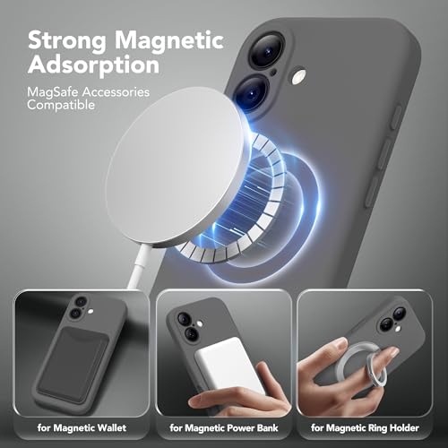 Image of Magnetic for iPhone 17 Case, Compatible with MagSafe, [Full Camera Protection][Screen Protector] Silicone Shockproof Protective Phone Case for iPhone 17 6.3 inch, Dark Gray