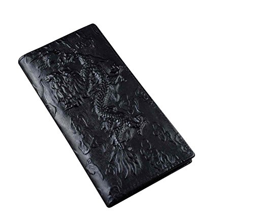 New! China Dragon New 3D Genuine Leather Men Long Wallets Black2