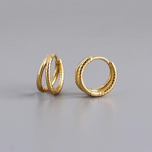 Miniatura 2 de Fine Jewelry 925 Silver Earrings - Double Layered Design - 18K Gold Plated Sterling Silver Hoop Earrings for Women - Hallmark (silver)