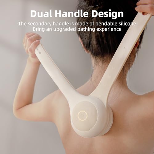 Oh,XIYU. Electric Body Brush Back Scrubber for Shower, Waterproof Long Dual Handle Power Body Scrubber with 3 Heads, Rechargeable Bath Brush & 2 Speeds, for Cleansing, Exfoliating and Massaging Skin - Thumbnail 3