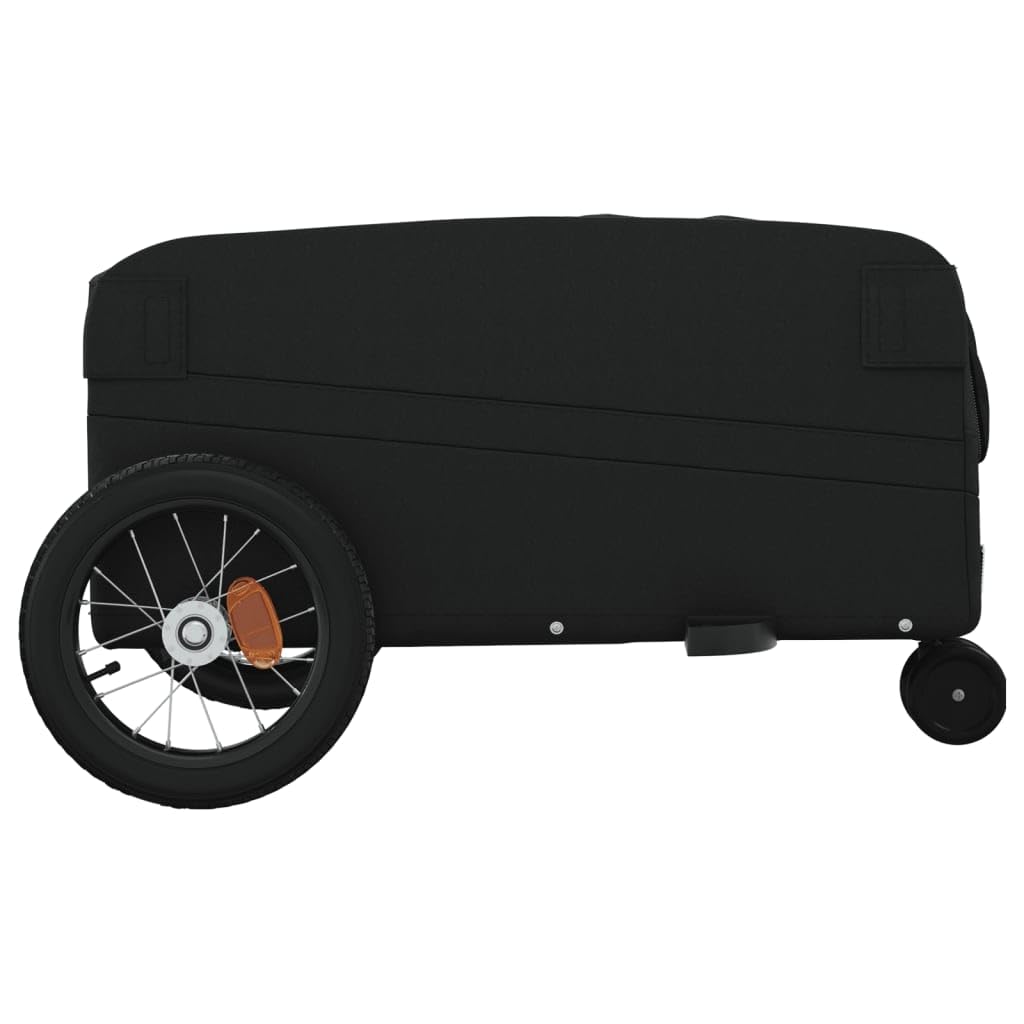 Remolque de bicicleta negro de hierro 30 kg de capacidad de carga, plegable con acoplamiento y barra de remolque, adecuado para niños, perros, equipaje, transporte al aire libre, ciclismo