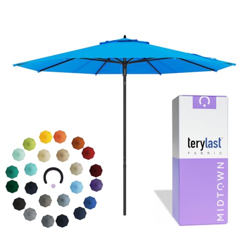 Image of Midtown Umbrellas Push and Pop - 10 Ft Patio Umbrella, Cobalt Canopy