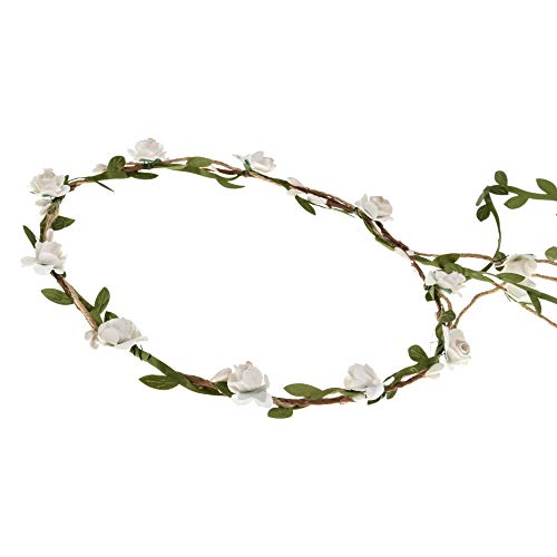 Merroyal Flower Girls Flower Wreath Headband BoHo Flower Crown Garland Headpiece Wedding Festival Party Favors Photo Prop (Green Leaf White Flower)