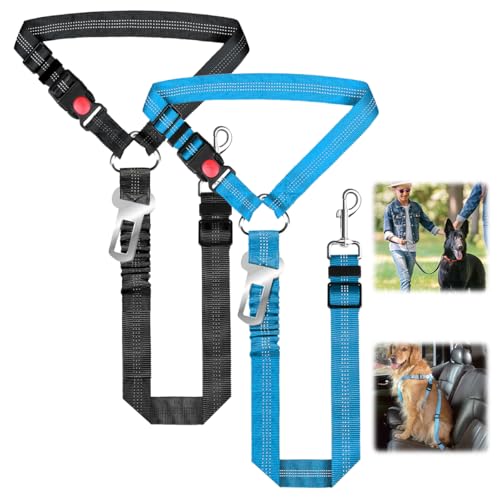 2PCS Cintura di Sicurezza per Cani Auto, 3 in 1 Guinzaglio Auto per Cani in Nylon, Regolabile Cintura Cortesia Macchina per Cane, Animale Cinture Sicurezza con Ammortizzazione Elastico per Automobili