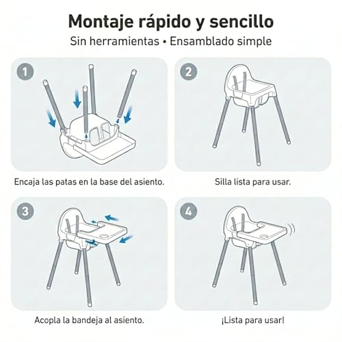 Miniatura 5 de Almar Baby Trona Para Bebé Con Bandeja Extraíble Y Arnés De Seguridad Silla De Comer Infantil Estable, Fácil De Limpiar Y Montaje Rápido Color Blanco Y Gris