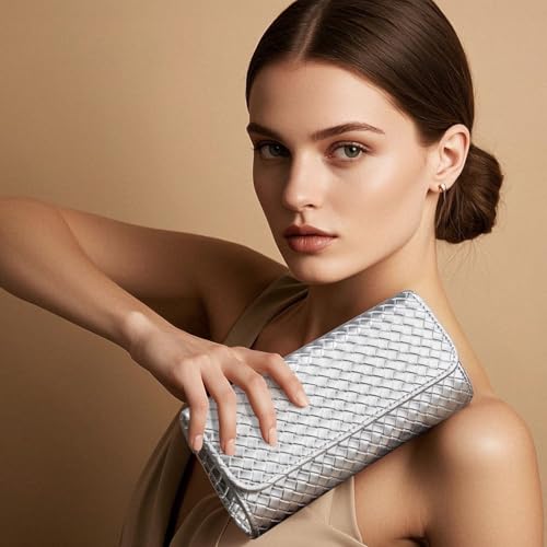 Image of DETARA Woven Evening Bag Clutch Purses for Women Fashion PU Leather Crossbody Purse for Wedding Party and Prom