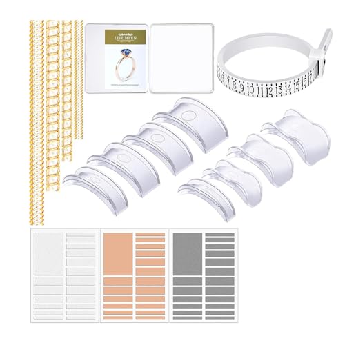 GIFZES 17 Pcs Ring Size Adjuster for Loose Rings,Invisible Ring Guards, Spiral Ring Tightener Spacer Ring, Silicone Spiral Ring Adjusters Fit Almost Any Ring for Women and Men Golden